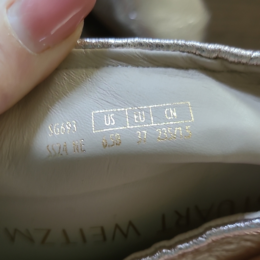 New Stuart Weitzman Bardot Bow Women's Leather Metallic Ballet Flats Size 6.5 - Picture 8 of 10